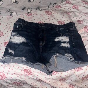 American Eagle Outfitters Dark Blue Distressed Jean Shorts